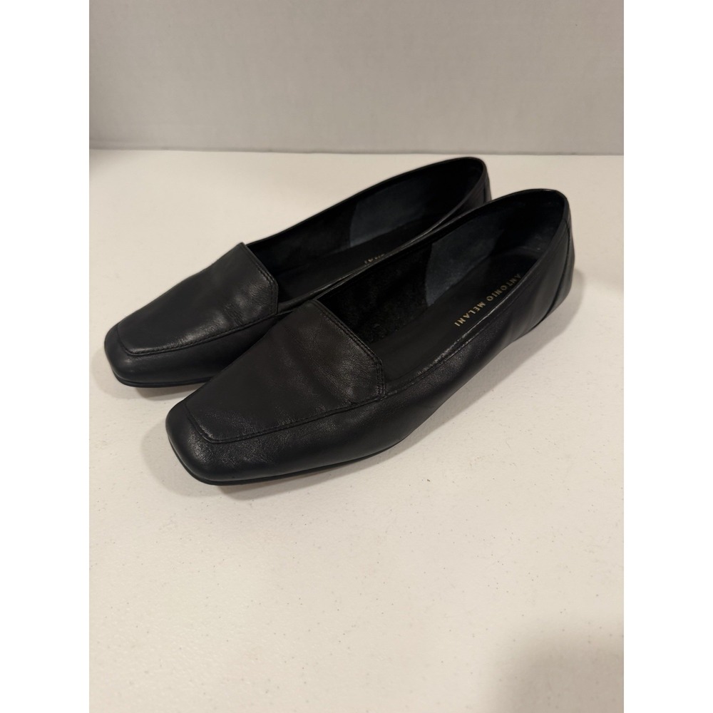 Antonio Melani Ladies Black Leather Slip-On Dress Loafer Shoes US 9.5